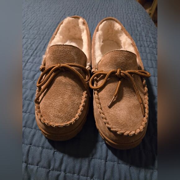Tan Moccasin Slip-On Loafers with Plush Lining - Picture 1 of 3
